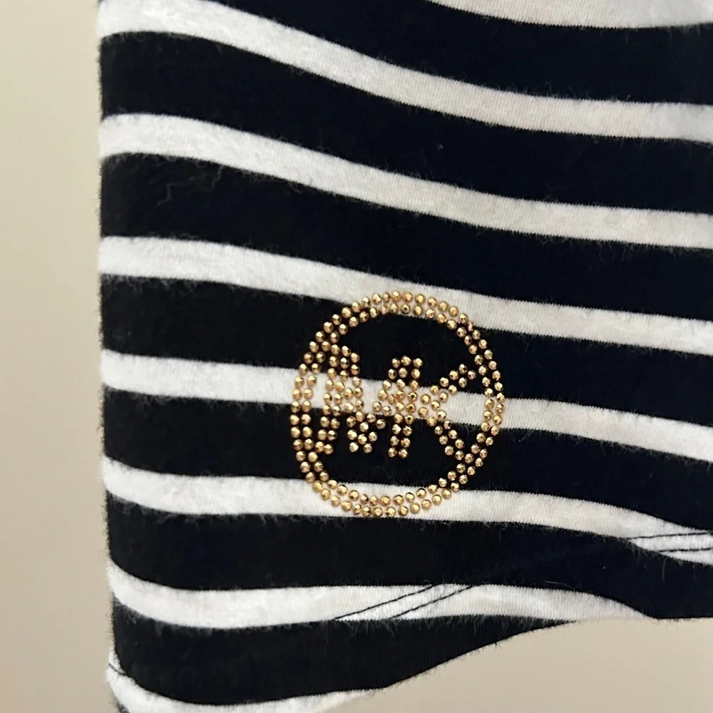 Michael Kors Crew Neck Short Sleeve Stripe Tunic Dress Black White M